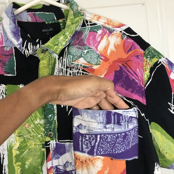 Rollas Shirt Vintage-Inspired Abstract Floral Button-Up Size M Casual Top - Picture 6 of 10